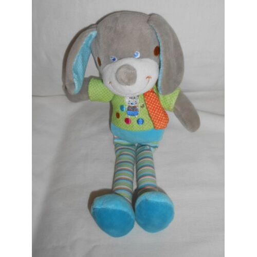 Doudou Peluche Chien Mots D'enfants Bleu Vert Pois Echarpe Orange Chat Balles Brodés Leclerc Siplec 30cm Pois Bleu
