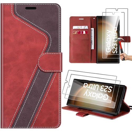 Coque Pour Samsung Galaxy S23 Ultra, Rouge, Protection Bicolore En Cuir Pu, Motif Stylisé (Pas Pour S23) - E.F.Connection