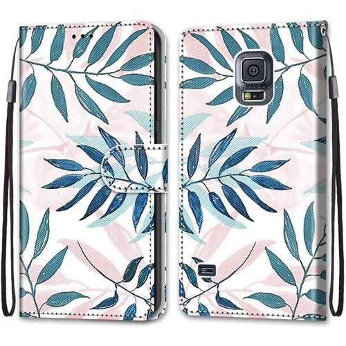 Coque Pour Samsung Galaxy S5 Portefeuille Etui A Rabat En Pu Cuir Motif,Poche Porte-Cartes,Multi-Usage Peint Housse Cuir Case Magnetique Aiguilles Vertes Protection Pour Samsung Galaxy S5