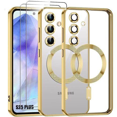 Coque Pour Samsung Galaxy S25 Plus - Avec Cercle Magnétique - Doré + 2 Verres Trempés - E.F.Connection