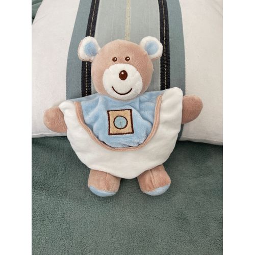 Doudou Ours Ajena Semi Plat Bleu Beige