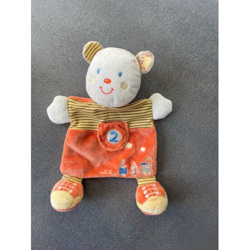 Doudou Ours Grelot Orange Brode 2 Train Nicotoy