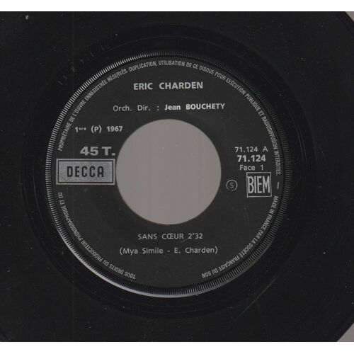 45 Sp Eric Charden - Monty - Sans Coeur - Monsieur Henri - Decca71124 1967