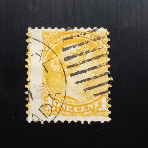 Timbre Canada 1868 - Queen Victoria - 1 Cent Jaune Oblitéré