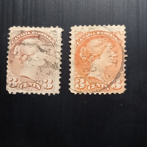 Timbres Canada 1870 ¿ Lot De 2 Queen Victoria ¿ 3 Cents Oblitéré