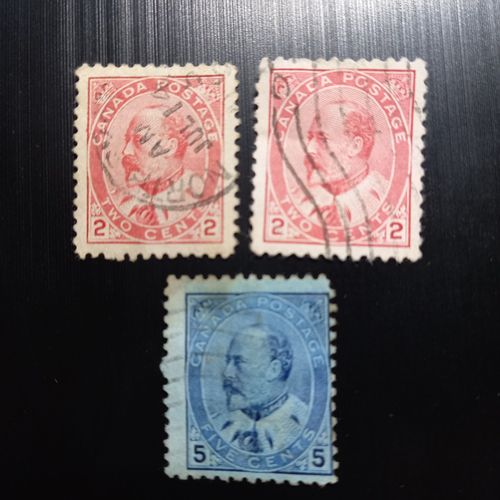 Timbres Canada 1903 ¿ Lot De 3 King Edward Vii 2 & 5 Cents Oblitéré