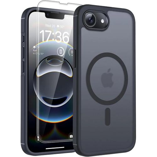 Coque et 2 Verres Trempés pour iPhone 16e avec Anneau Magnétique, Protection Antichoc Noir - E.F.Connection