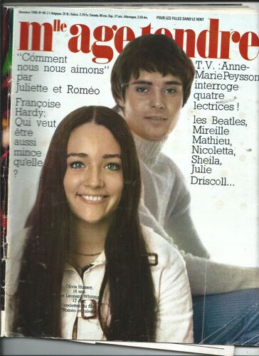 Mlle Age Tendre 01/12/1968 Olivia Hussey & Léonard Whiting, Anne Marie Peyson, Les Beatles, Mireille Mathieu, Nicoletta, Sheila, Claude François, Birkin, Ray Charles, Françoise Hardy, Chantal Goya