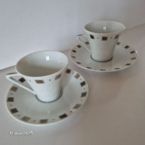 Lot De 2 Tasses Et 1 Soucoupe, Philippe Deshoulières New Caviar