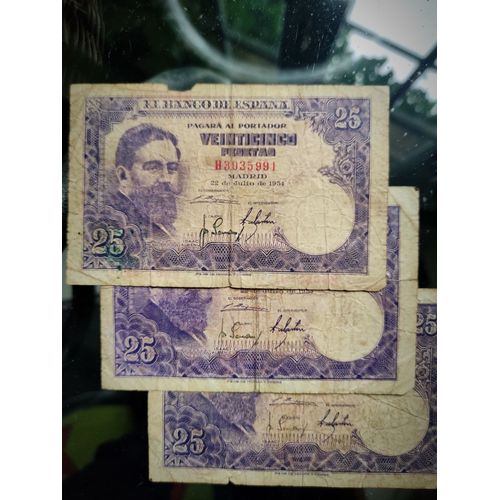 Billet De Monnaie Espagnole 25 Pesetas -1954 - 3 Billets