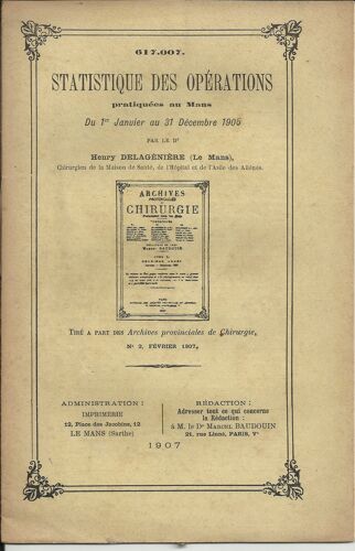 Statistique Des Opérations Pratiquées Au Mans Du 1er Janvier Au 31 Décembre 1905