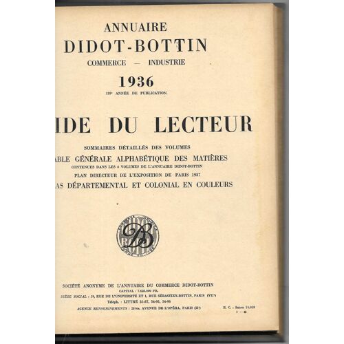 Annuaire Didot Bottin 1936 Guide Du Lecteur