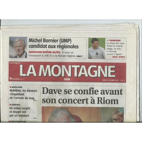 Journal La Montagne 21/10/2014 Dave Se Confie Avant Son Concert À Riom, Kevin Bourgey, Therry Costesèque