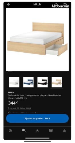 Cadre de lit double IKEA MALM 160x200 chêne clair à vendre 