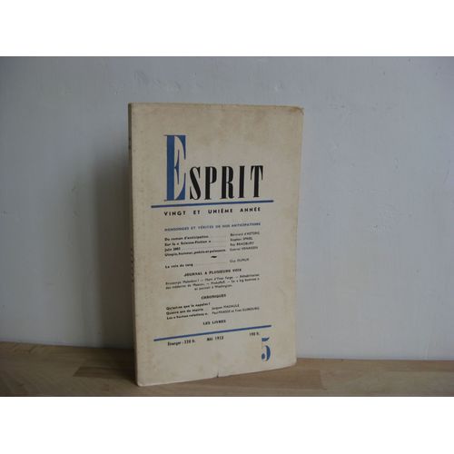 Esprit N°5, Mais 1953, Vingt-Et-Unième Année. Mensonges Et Vérités De Nos Anticipations, Avec Ray Bradbury Au Sommaire