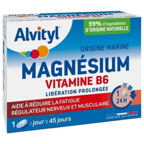 Alvityl Magnésium + Vitamine B6 - Libération Prolongée - Origine Marine - 99% D'origine Naturelle - Aide À Réduire La Fatigue - Fabr 