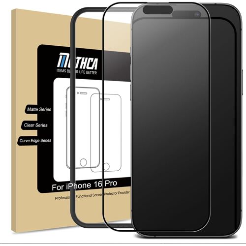 KAL-Verre Trempé Mat Pour Iphone 16 Pro Couverture Complète, Film Protection Écran Matte Anti-Reflet Et Anti-Traces De Doigts, 9H Hd Vitre Protecteur