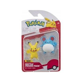 Coffret 2 Figurines Pokemon Pikachu Et Marill - Figurine De Combat Bleu Et Jaune - Set Jouet Garcon + 1 Carte Animaux
