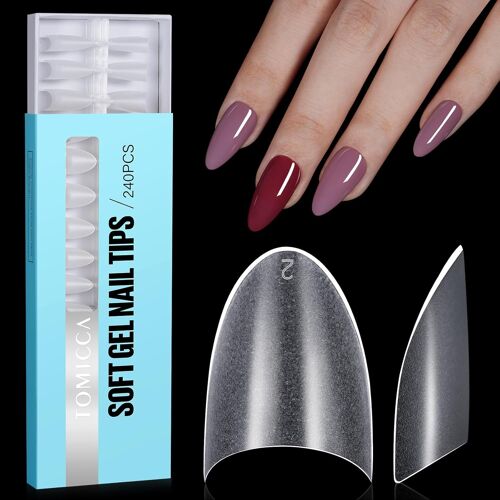 Moiuy-240 Pièces Demi Capsules Ongles French Acrylique Tips Ongles Gel, 12 Tailles Amande Court Demi Couverture French Nail Extension Tips Appuyez Sur Les Ongles Pour Manucure Salon 