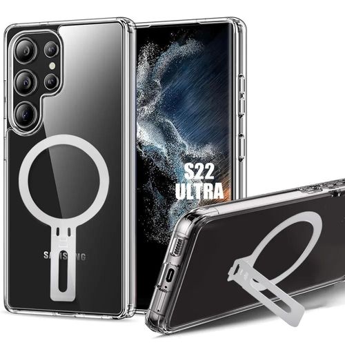 Coque Pour Samsung Galaxy S22 Ultra - Protection Silicone Renforcé Avec Support Magnétique Réglable Argenté - E.F.Connection