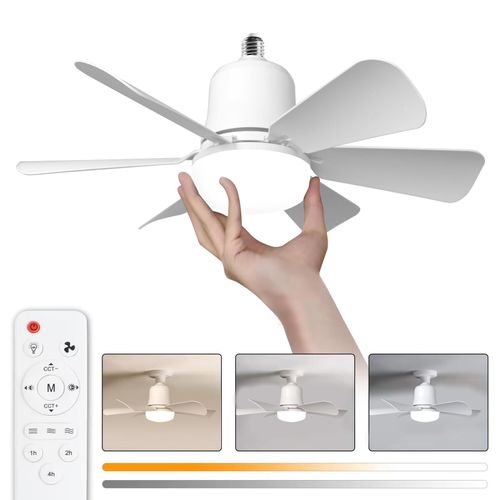 Ventilateur de Plafond avec Lumière et Telecommande, 40W Dimmable Ventilateur Plafond LED avec Douille E27, lustre ventilateur de plafond pour Chambre, Salon,3 Vitesses, [Classe énergétique A]