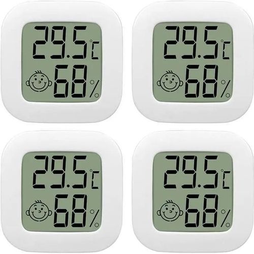 4 Pack Thermometre Interieur Mini Lcd Thermomètre Hygrometre Haute Précision Moniteur Avec Air Icône Pour Cuisine Chambre De Bébé