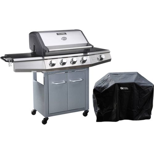 Barbecue gaz avec LED Bingo 5 - 5 Brûleurs dont 1 latéral - 15.2kW + Housse protection - Argenté