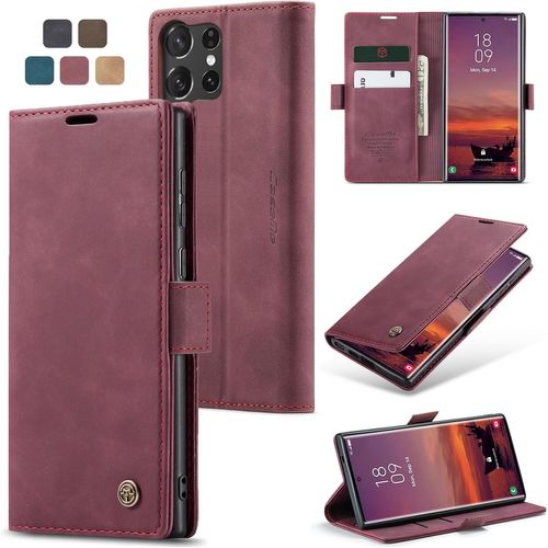 Maa-Coque Samsung Galaxy S25 Ultra 5g Housse Antichoc En Cuir Pu Premium Fentes Cartes Etui Pochette De Portefeuille Avec Fonction Support À Rabat Housse Samsung Galaxy S25 Ultra 5g - Vin Rouge