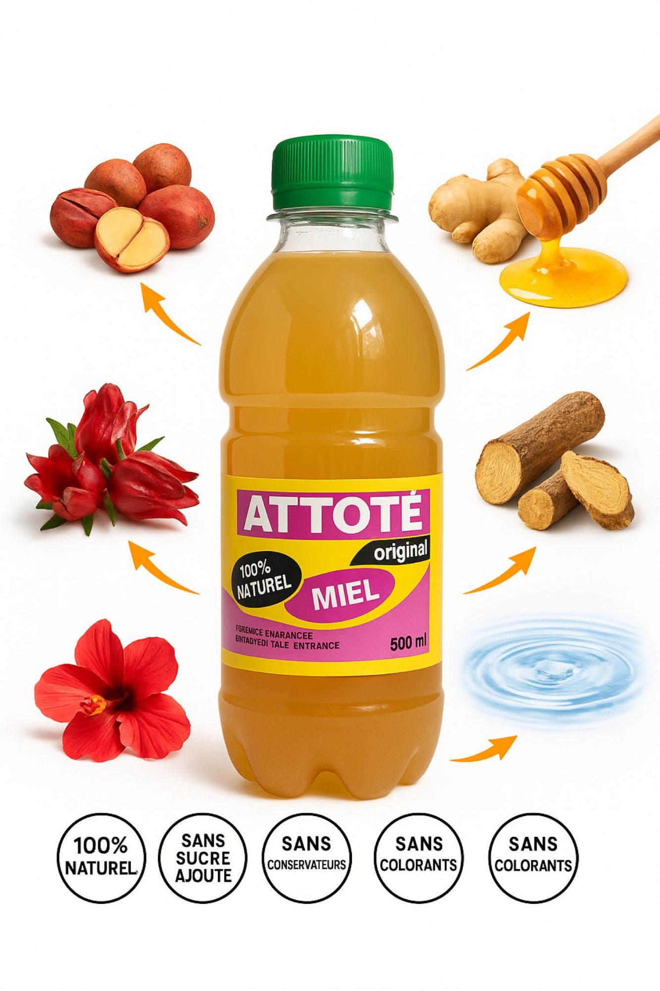Attote Original Au Miel 500ml | Boisson Intime 100% Naturelle | Vitalité & Performance Homme | Recette Africain