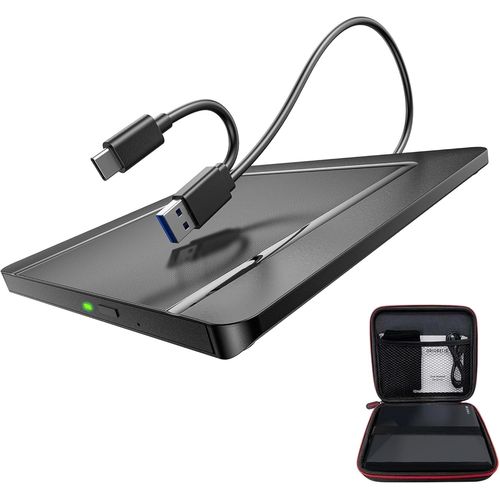 Lecteurs CD DVD externes avec sac de rangement, lecteur CD externe DVD +/-RW USB 3.0, graveur de CD, lecteur de DVD, lecteur ROM compatible avec ordinateur portable, ordinateur de bureau, Mac, Windows
