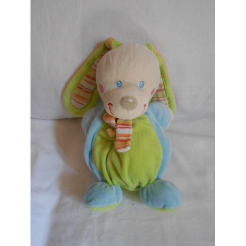 Doudou Lapin Chien Vert Bleu Jaune Raye Mots D Enfants Siplec Leclerc Echarpe Boule