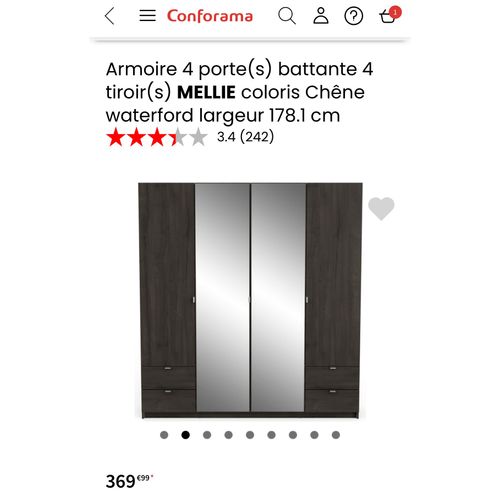 Armoire 4 Porte(S) Battante 4 Tiroir(S) Mellie Coloris Chêne Waterford Largeur 178.1 Cm