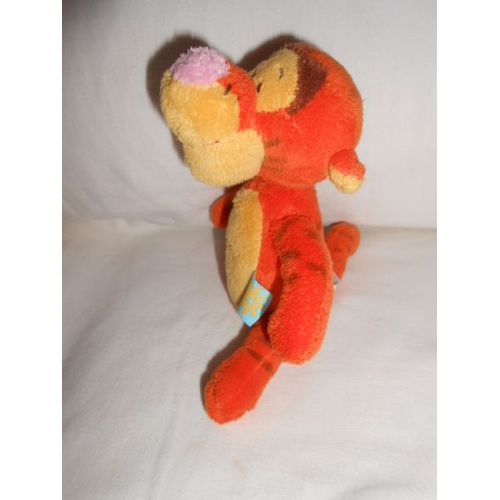 Doudou Tigrou Disney Baby Nicotoy Simba Toys Dickie Etiquette Fleur Bleu Jaune Pouet 19cm