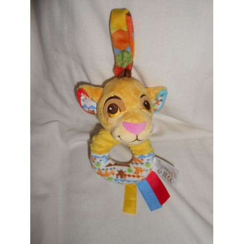 Doudou Hochet Simba Le Lion Grelot Anneau Multicolore Savane Jungle Etiquette Rouge Jaune Bleu Attache Disney Nicotoy Le Roi Lion Simba Toys Dickie