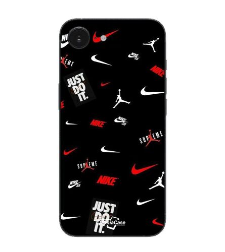 Coque Pour Iphone 16E NIKE JORDAN BLANC ROUGE fond noir