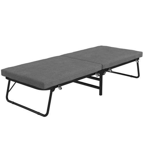 Lunirinxs ¿ Lit Pliant 70 X 190 Cm Avec Matelas En Mousse 7 Cm, Appui-Tête Réglable, Lit D¿Appoint Avec Roulettes, Aspect Lin Gris Foncé, Cadre En Métal Pour Bureau Et Chambre D¿Amis