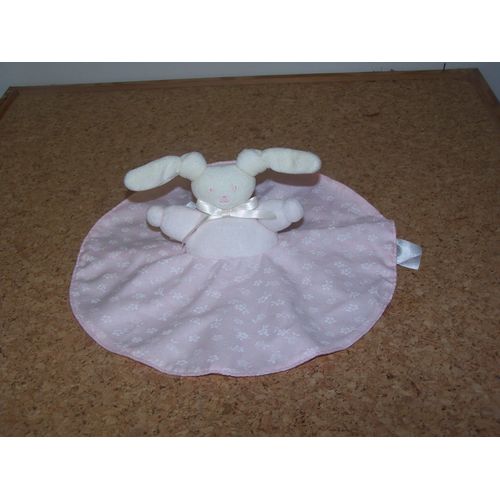 Doudou Lapin Rond Corolle Rose Blanc