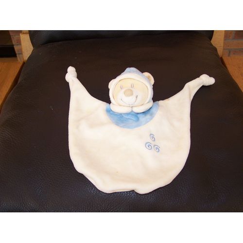 Douou Plat Ours Jollybaby 2 Noeuds Capuche Bleu Blanc Creme
