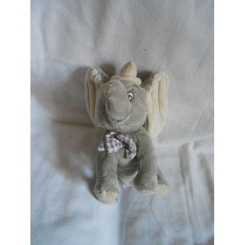 Doudou Éléphant Dumbo Gris Blanc Beige Crème Écru Noeud Papillon Vichy Marron Carreau Disney Baby Nicotoy Simba Dickie Peluche Blankie Blanket Comforter Soft Toys Plush Petit Modèle 18 Cm