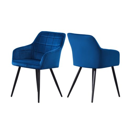 Lot De 2 Chaises De Salle À Manger En Velours Bleu - Style Contemporain - Pieds En Métal - Salon, Chambre, Coiffeuse - Life Interiors
