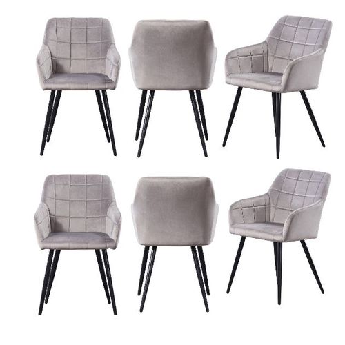 Ensemble De 6 Chaises De Salle À Manger En Velours Gris Clair - Style Contemporain - Jambes En Métal - Salon, Chambre À Coucher, Coiffeur - Intérieurs De Vie