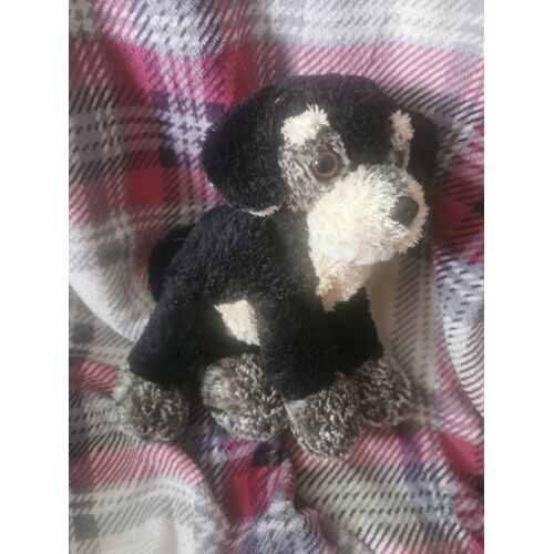 Doudou Peluche Chien Noir Beige Marron Chiné Billes