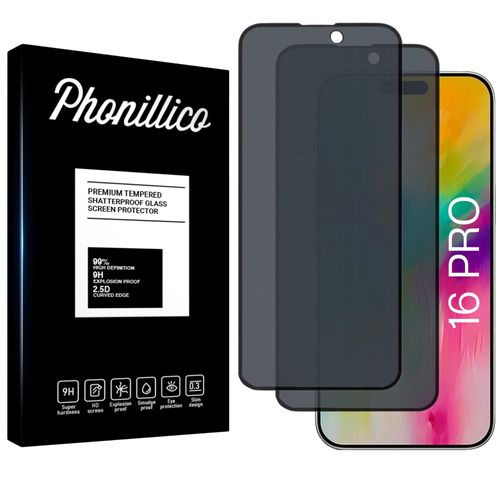 Verre Trempé pour iPhone 16 PRO [Pack 2] Film Noir Anti Espion Vitre Protection Ecran Phonillico®