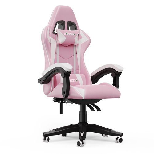 Chaise Gaming Inclinable 135°, Siège Confortable En Cuir, Fauteuil Gamer Ergonomique, Appui-Tête, Support Lombaire, Rose