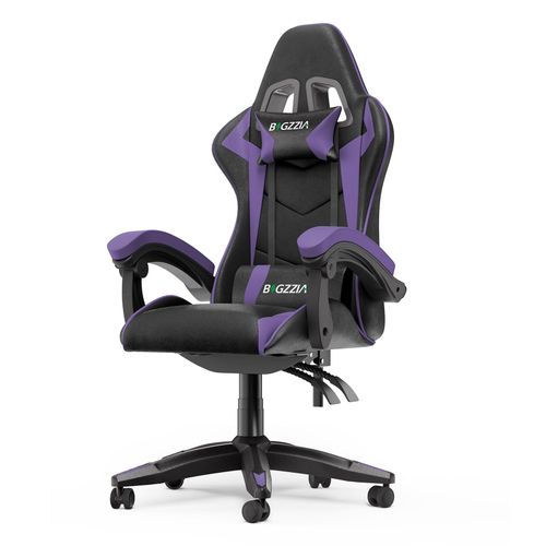 Chaise Gaming, Inclinable 135°, Siège Confortable En Cuir, Fauteuil Gamer Ergonomique, Appui-Tête, Support Lombaire, Violet