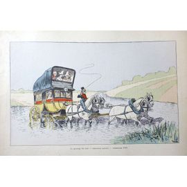 Le Passage Du Gué - Diligence Locale - Normandie 1840 - Gravure