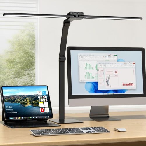 Jexnovashop-24w Lampe De Bureau Led Avec Métal Base: 80cm Double Tête, Grande Lampe Bureau Design, Réglage Intensité, Lumiere Bureau Protection Des Yeux Pour Ecran Pc, Dessin, Deux Bureaux, Puzzle-No