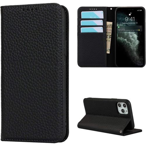 Coque Iphone 11 Pro Max,Flip Cuir Veritable Portefeuille Etui En Cuir,[4 Fentes][Fermeture Magnetique],Housse Etuis A Rabat Etui De Protection Pour Iphone 11 Pro Max - Noir