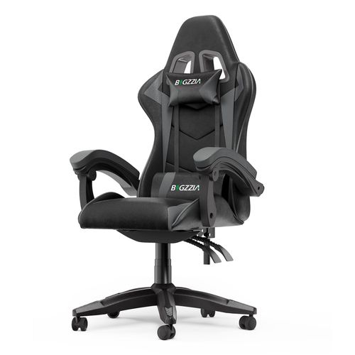 Chaise Gaming, Inclinable 135°, Siège Confortable En Cuir, Fauteuil Gamer Ergonomique, Appui-Tête, Support Lombaire, Gris