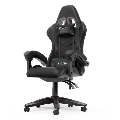 Chaise Gaming, Inclinable 135°, Siège Confortable En Cuir, Fauteuil Gamer Ergonomique, Appui-Tête, Support Lombaire, Noir
